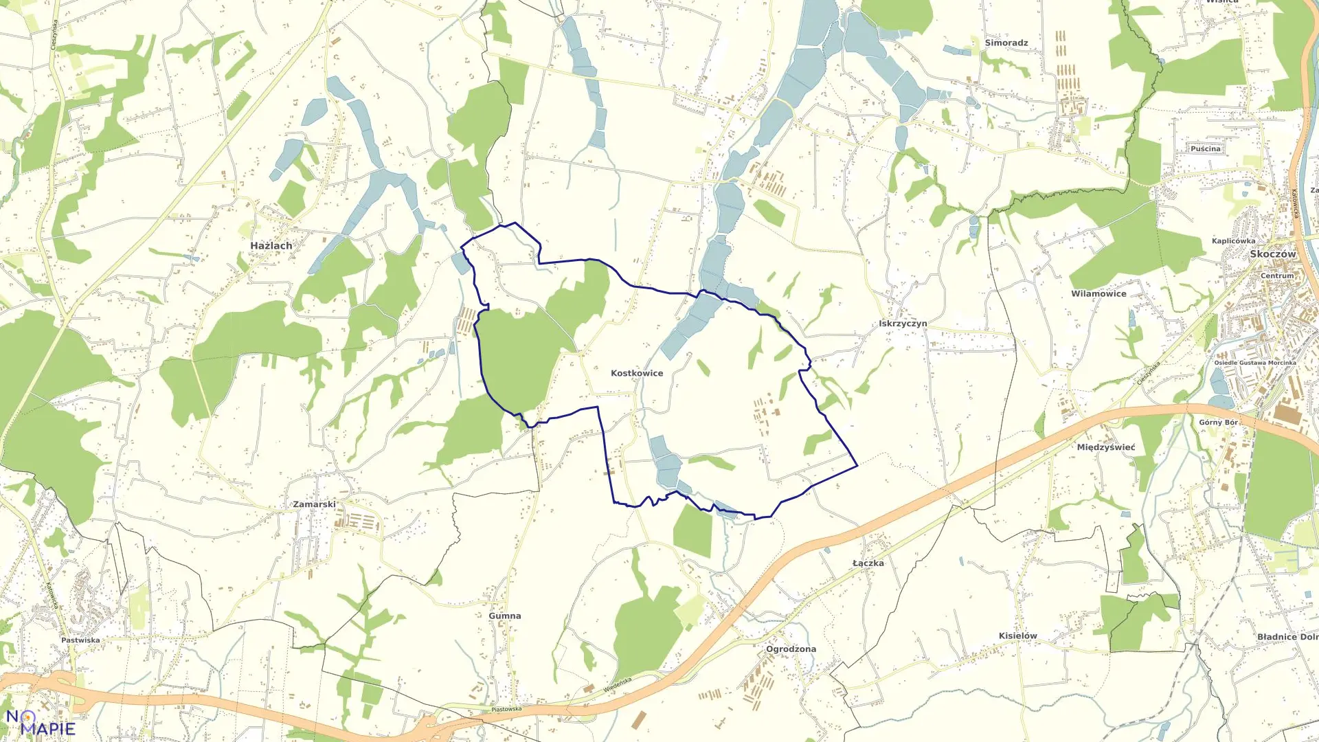 Mapa obrębu KOSTKOWICE w gminie Dębowiec